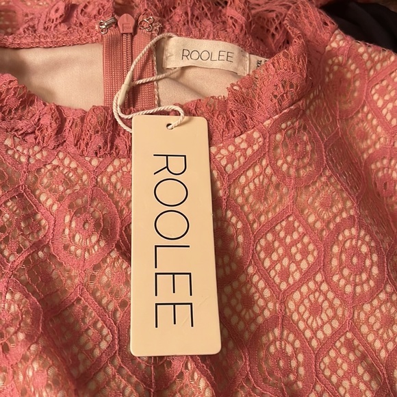 ROOLEE Romantic Beautiful Rose Pink Lace Lined MIDI Length Dress XXXL 3X New Tag - Picture 4 of 12